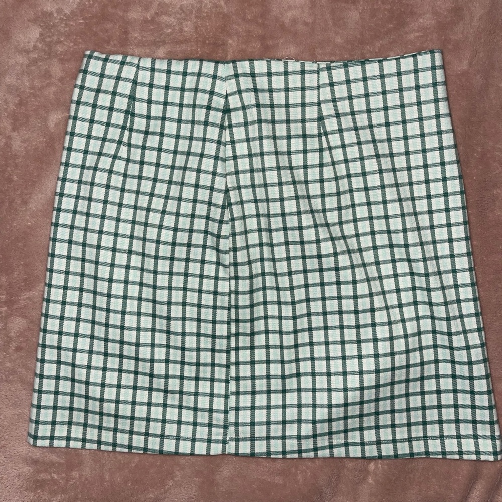 Green plaid high waisted skirt